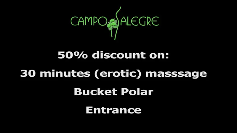 Actietekst uit de DushiDeals-campagnevideo van 2016: 50% korting bij Campo Alegre op entree, een bucket Polar en een massage van 30 minuten