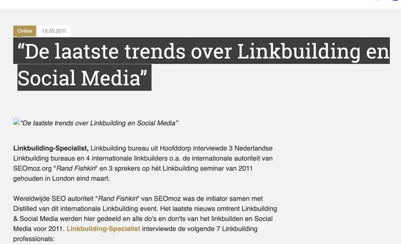Screenshot Dutch Cowboys 13 mei 2011: De laatste trends over Linkbuilding en Social Media, Linkbuilding-Specialist uit Hoofddorp