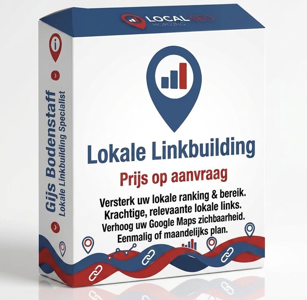 Productverpakking Lokale Linkbuilding van Gijs Bodenstaff &mdash; relevante lokale links die je ranking en Maps-zichtbaarheid versterken