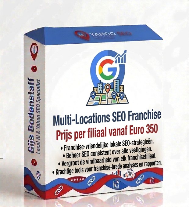 Productverpakking Multi-Locations SEO Franchise van Gijs Bodenstaff &mdash; consistente lokale SEO over alle franchisevestigingen